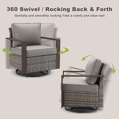 Rilyson Outdoor Wicker Patio Furniture Set - 8 Piece Patio Conversation Set with 4 Wicker Swivel Rocker Chairs,2 Rattan Ottoman 1 Side Table and 1 Couch,Thick Cushions,Deep Seating(Mixed Grey/Grey)