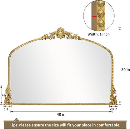 Growsun Vintage Gold Arched Mirror, 40’’x30’’ Antique Baroque Ornate Wall Mirror Decor with Full Metal Frame for Fireplace/Entryway/Living Room/Bathroom