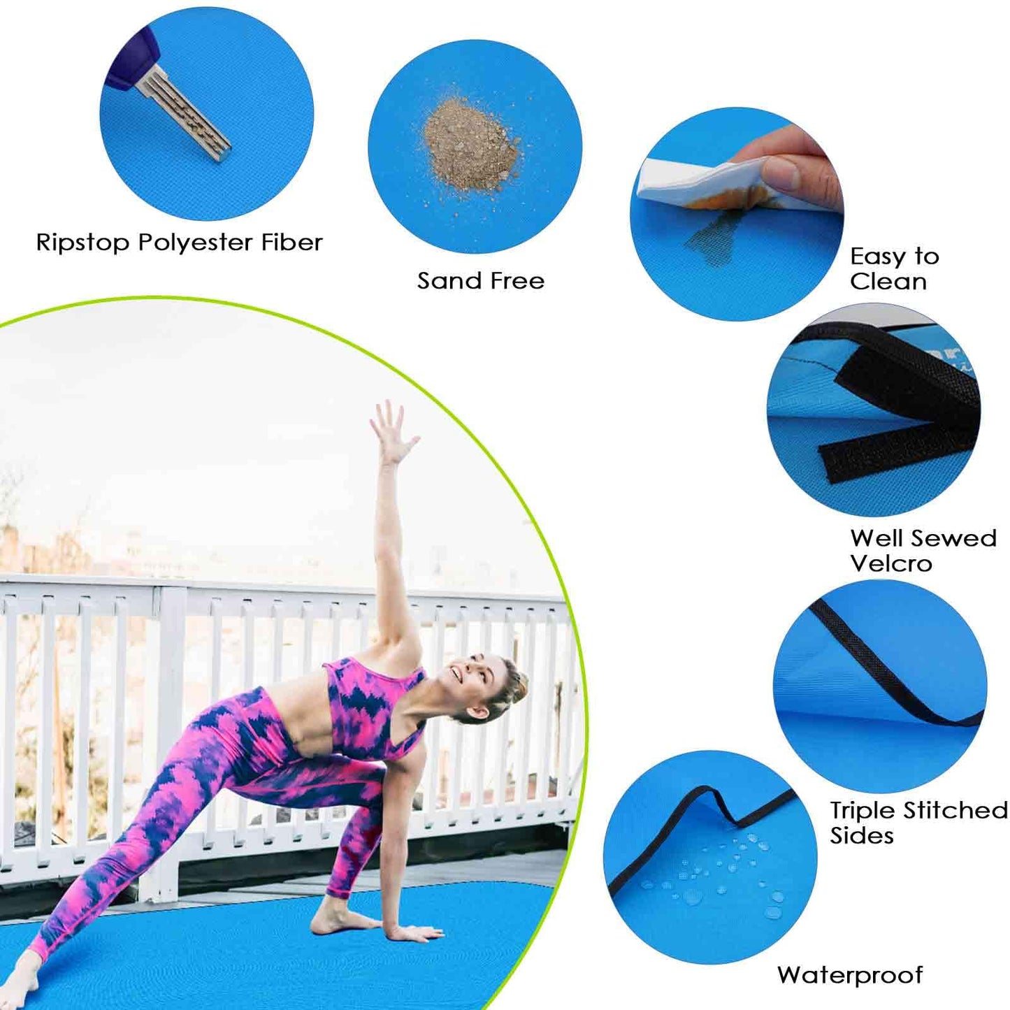 Beach Picnic Blanket, Sandproof Waterproof Camping Blankets Large, Outdoor Sandfree Foldable Mat 55x32in, Oversized Packable Family Mats for Hiking, Camping, Park, Travel, Grass Concert-Blue