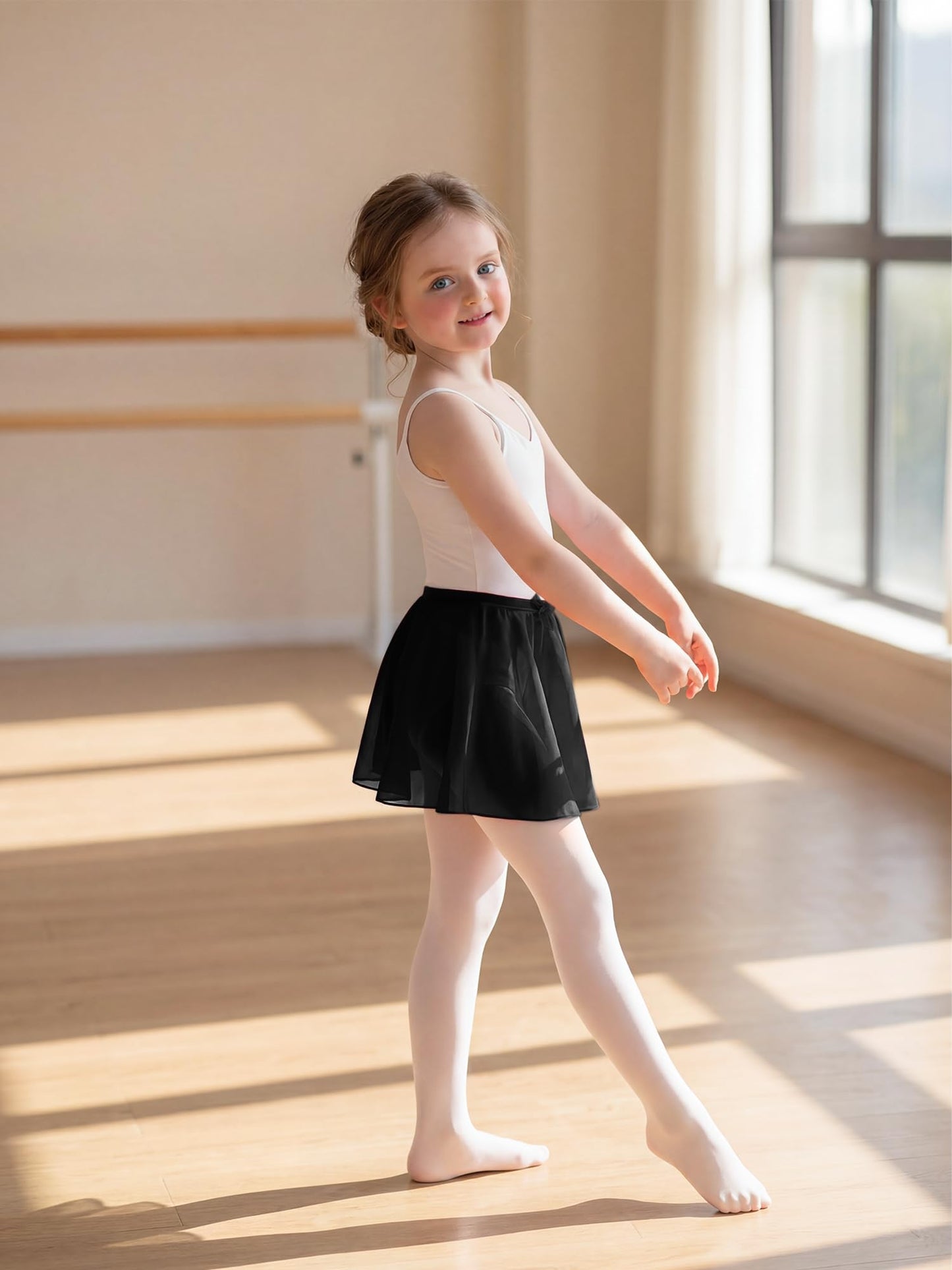 Stelle Girls Ballet Skirt, Chiffon Dance Skirt for Girls with Mesh Bowknot, Elastic Waist Pull-on Skirts for Ballet (Black,12-14Years)