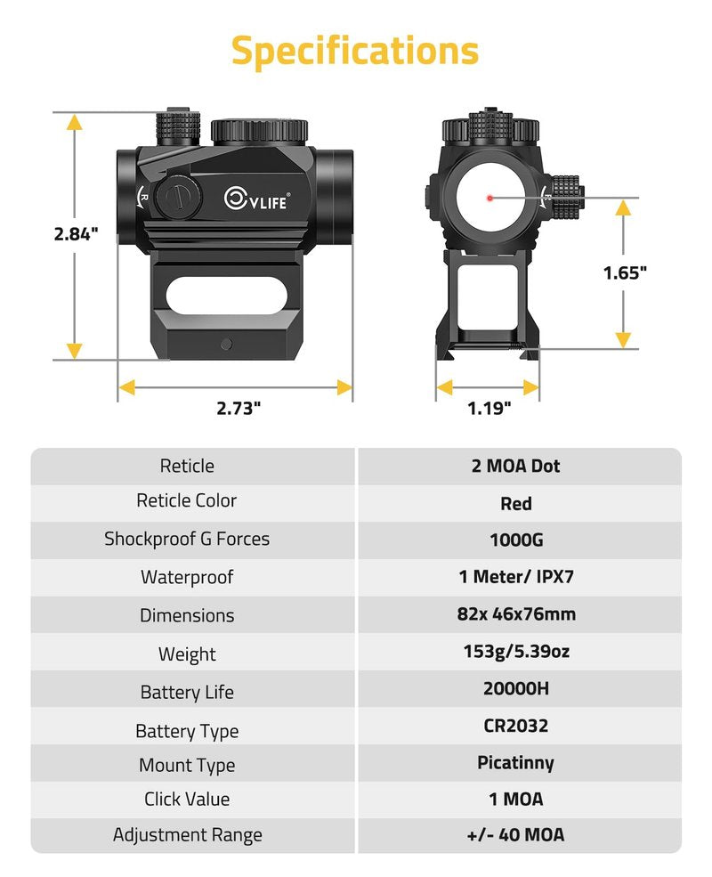 CVLIFE FoxSpook Motion Awake Red Dot Sight,1x20mm 2MOA Red dot Scope Auto On & Off Compact Optics with Low Profile and Lower 1/3 Co-Witness Mount, Flip Up Lens Covers and 12 Brightness Button Settings