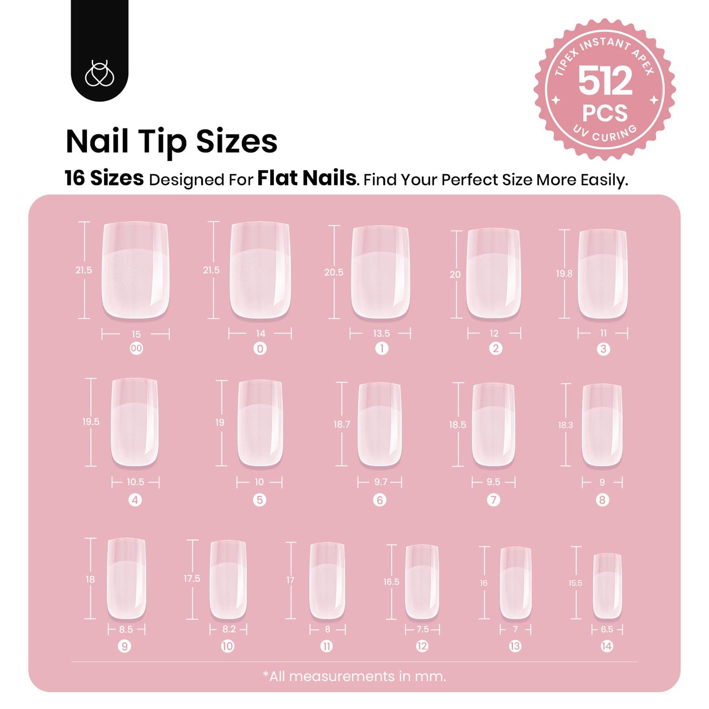 Beetles Tipex Gel Nail Kit, Medium Almond Nail Tips 224 Pcs 16 Sizes Pre-Building Pre-Etched Thick Acrylic Tips with Tipex Glue, Mini Lamp