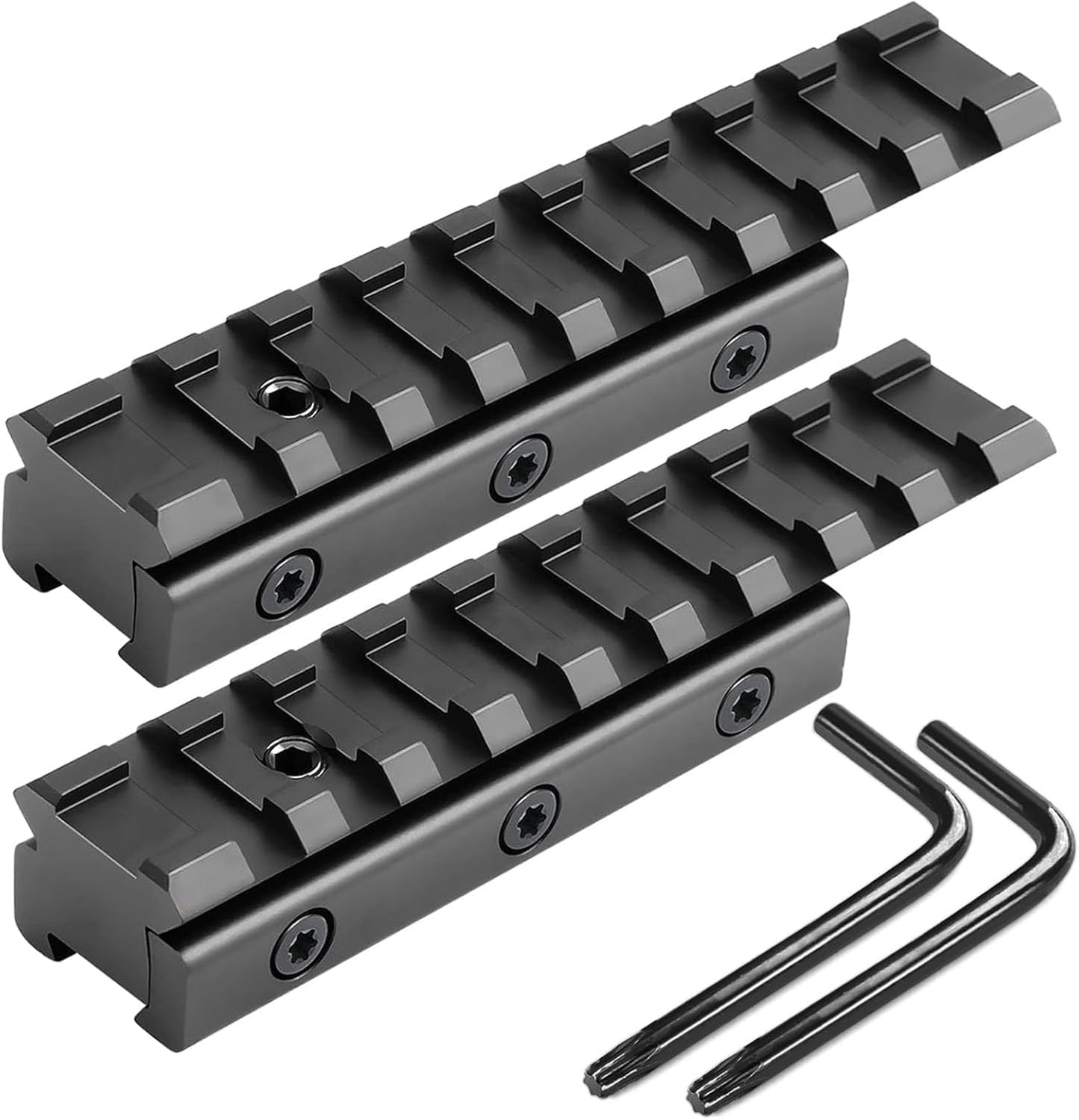 Bontok Dovetail to Picatinny Rail Adapter, 11mm Dovetail to 21mm Upgraded Build-in Locking Screws Picatinny Rail Low Profile Scope Mount Converter Base 3/8" to 7/8" Converter-9 Slots-Black-(2 Pack)