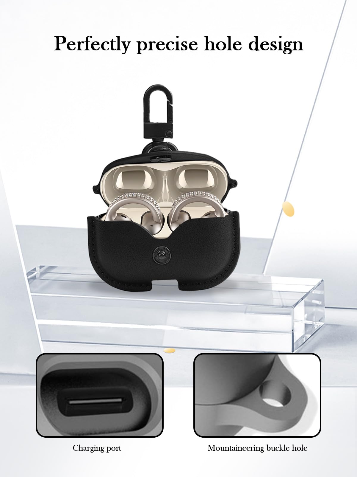 Case for Motorola Moto Buds Clip True Wireless Earbuds,Stylish Retro Soft Protective,BOVUGAC Premium PU Leather Case Cover with Cleaning Kit & Lanyard for Moto Buds Clip Accessories-Black
