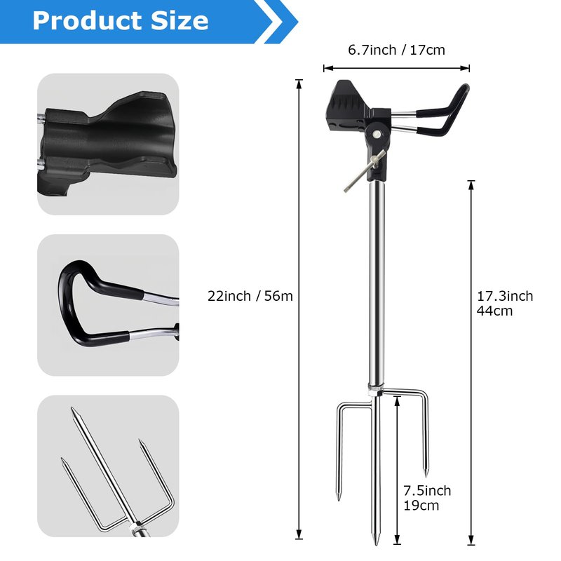 Aijmguo 2Pack Fishing Rod Holder for Ground, 360 Degree Adjustable Bank Fishing Pole Holders, Multifunctional Stainless Steel Beach Fishing Rod Stand Easy Set Up Rustproof(Gift for Men)