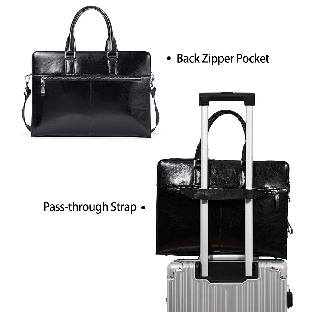 BOSTANTEN Women Genuine Leather Briefcase Tote Business Vintage Handbags 15.6" Laptop Shoulder Bag Black