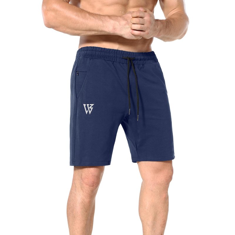 ZENWILL Mens Gym Running Shorts, Workout Athletic Bodybuilding Fitness Shorts with Zip Pockets (Small, Navy)