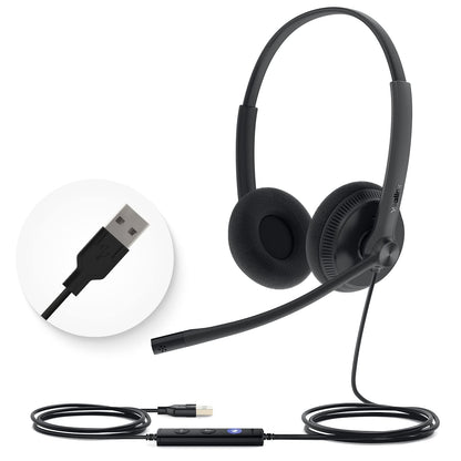 Yealink UH34 USB Headset with Mic,Stereo Wired Headphones with Noise Cancelling Microphone,Professional Work Headset VoIP Phone PC Computer Call Center Office(Ultra Light)