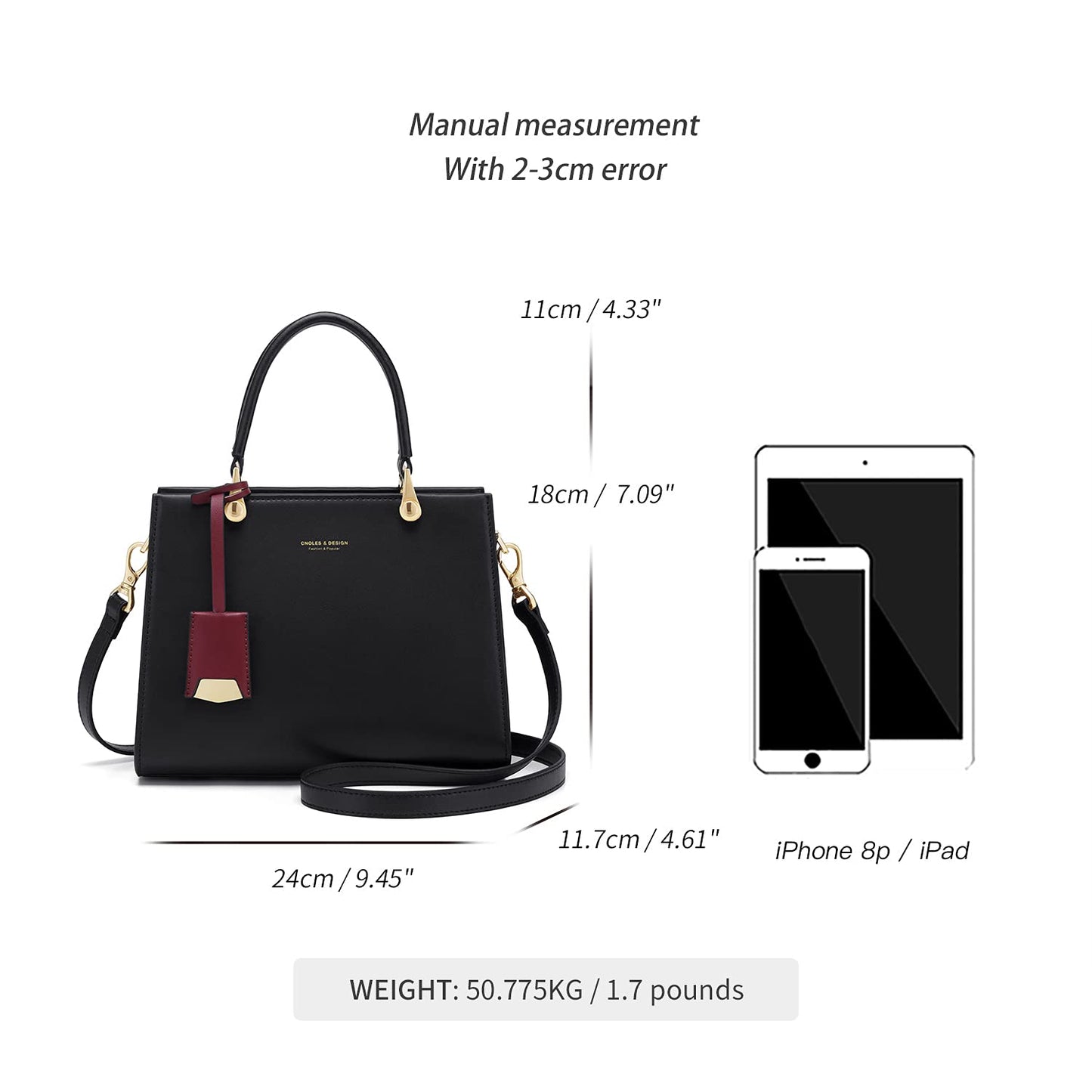 Cnoles Handbags for Women Fashion Leather Tote Shoulder Bags Ladies Handle Satchel Purse Black