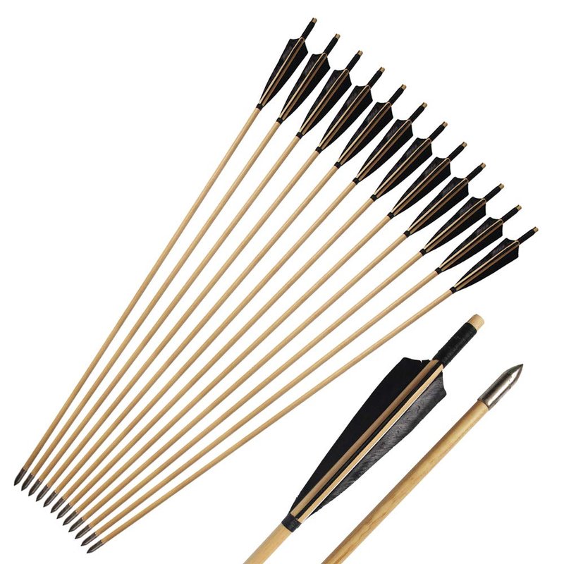 e5e10 Wooden Arrows Archery Handmade Arrows 33inch Shaft with Turkey Feather Fletching for Recurve Bow Longbow Hunting Practice 12PACK