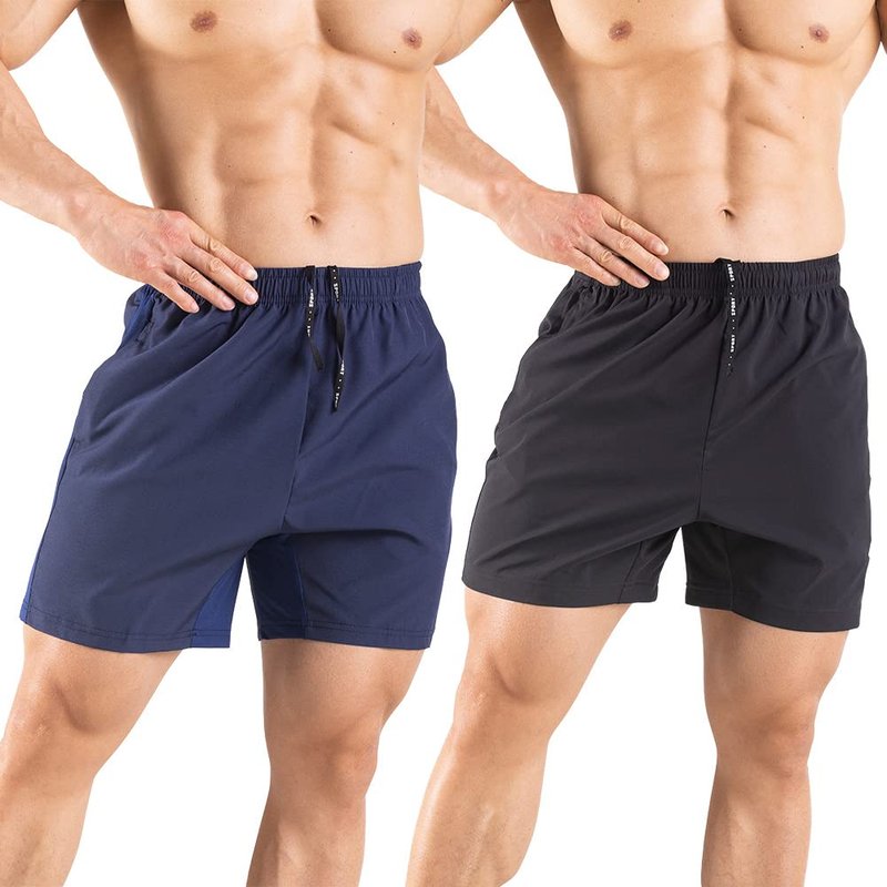 Gaglg Men's 5" Running Shorts 2 Pack Quick Dry Athletic Workout Gym Shorts with Zipper Pockets Black/Navy,XX-Large