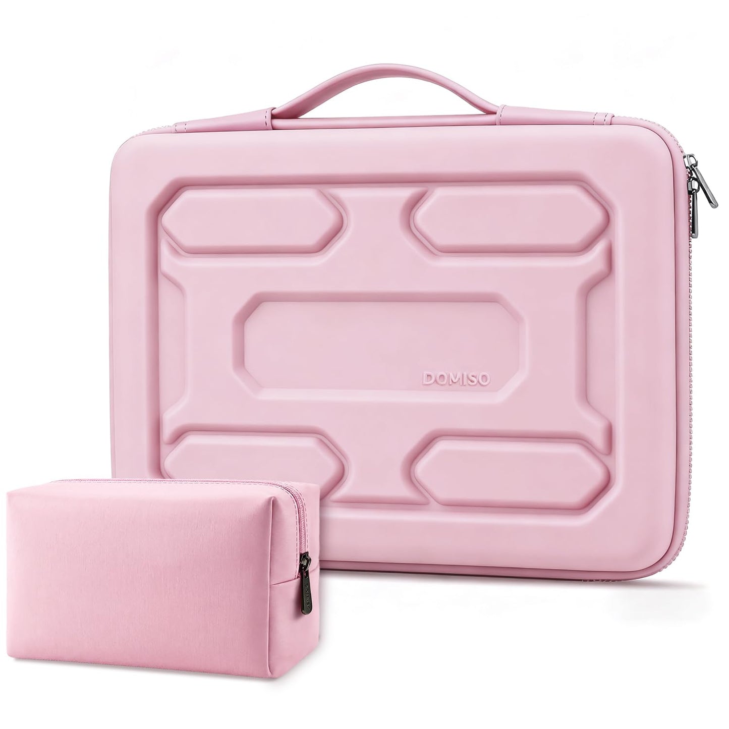 DOMISO Laptop Hard Case 14-14.4 inch Waterproof Shockproof Hard Shell Laptop Sleeve with Handle & Storage Pocket, Compatible with MacBook, HP, Dell,Pink