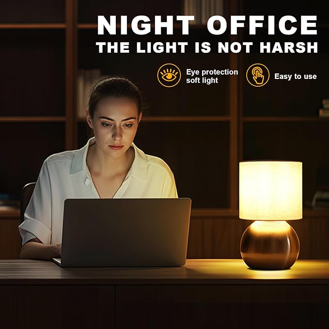 Modern Small Table Lamp Set of 2, Minimalist Nightstand Bedside Lamps with One-Button Inline Switch, 10.4 Inch Desk Light for Bedroom, Living Room,Including Light Bulb（Golden）