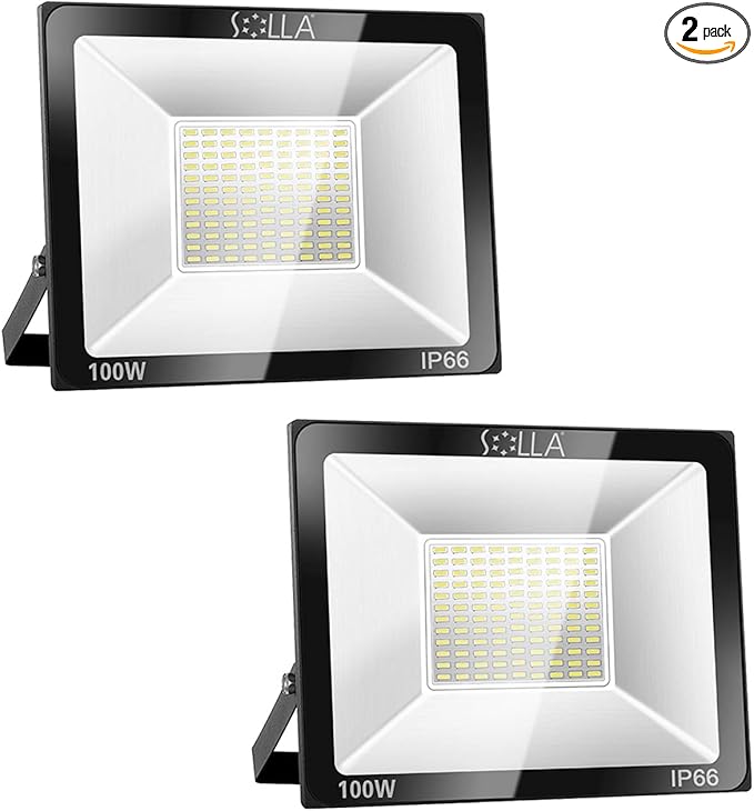 2 Pack 100W LED Flood Light, IP66 Waterproof, 8000lm, 550W Equivalent, Super Bright Outdoor Security Lights, 6000K Daylight White, Outdoor Floodlight for Garage, Garden, Lawn and Yard