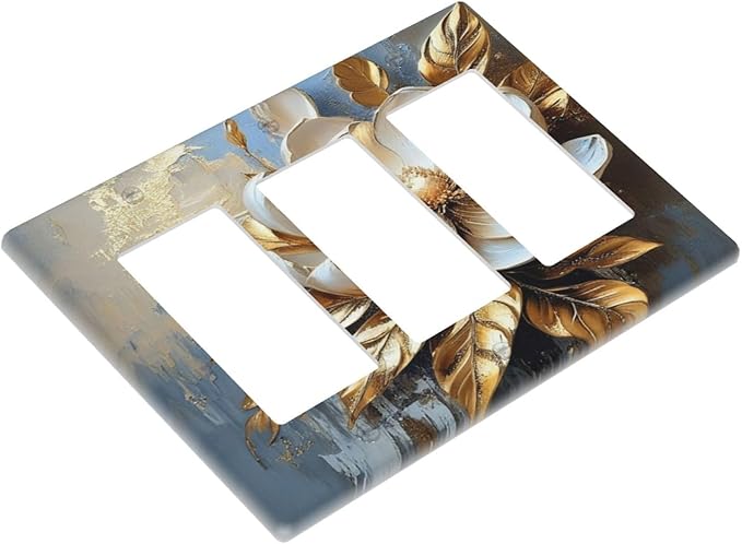 Decorative Art Light Switch Covers Gilded Bloom 3 Gang Triple Rocker Outlet Switch plate GFCI Faceplate GFCI for Home Decor