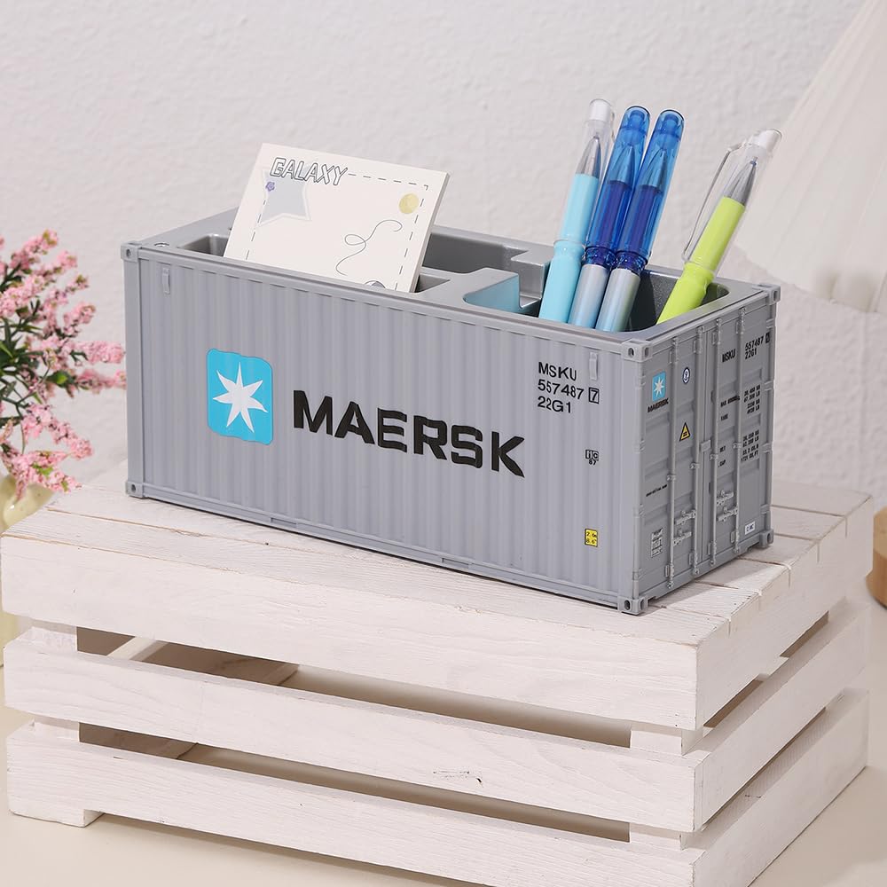 Desk Organizer Office Supplies Multi-function Shipping Container Storage Box Pen/Pencil,Business Name Cards Remote Control Holder Gray, Pen and Pencil Shipping Container Style Holders (Grey)