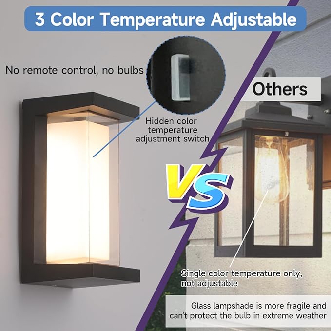 Exterior Wall Lighting,15%-100% Dimmable Indoor Wall Light Fixtures,3000K/4000K/6500K Adjustable,24W Outdoor Porch Light,Waterproof Outdoor Modern Wall Sconce Lights,2160LM Indoor Wall Sconce 4 Pack
