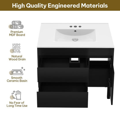 DWVO 36 Inch Bathroom Vanity with Sink, Bathroom Vanity Cabinet, Modern Bathroom Storge Vanity Includes Adjustable Legs, Soft Closing Door, 2 Drawers & Drain
