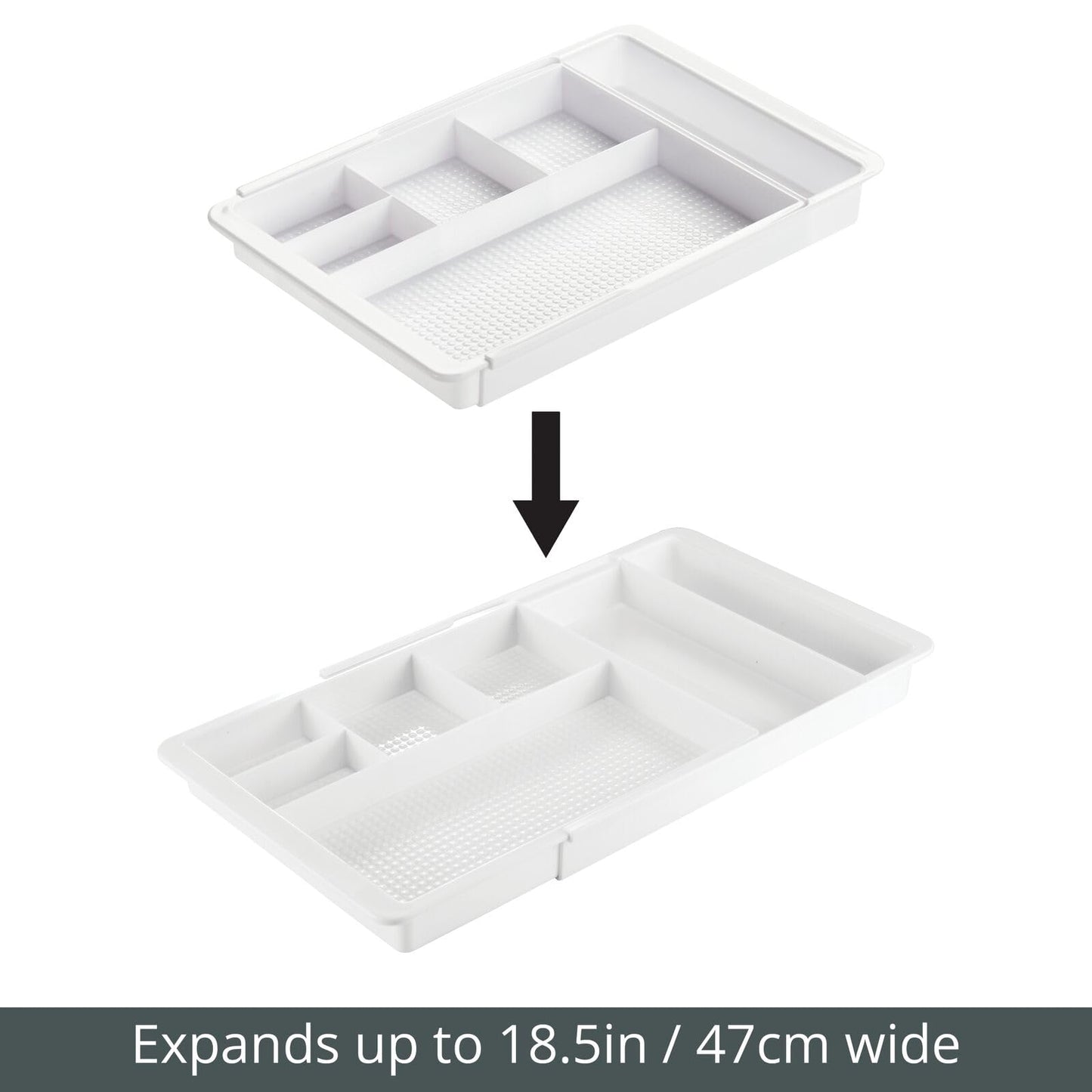 mDesign Expandable Plastic Drawer Organizer and Storage Container for Office Supplies - Gel Pen Pencil, Marker, Stationary, Desk Supply Holder for Drawers and Desktop - Lumiere Collection - White