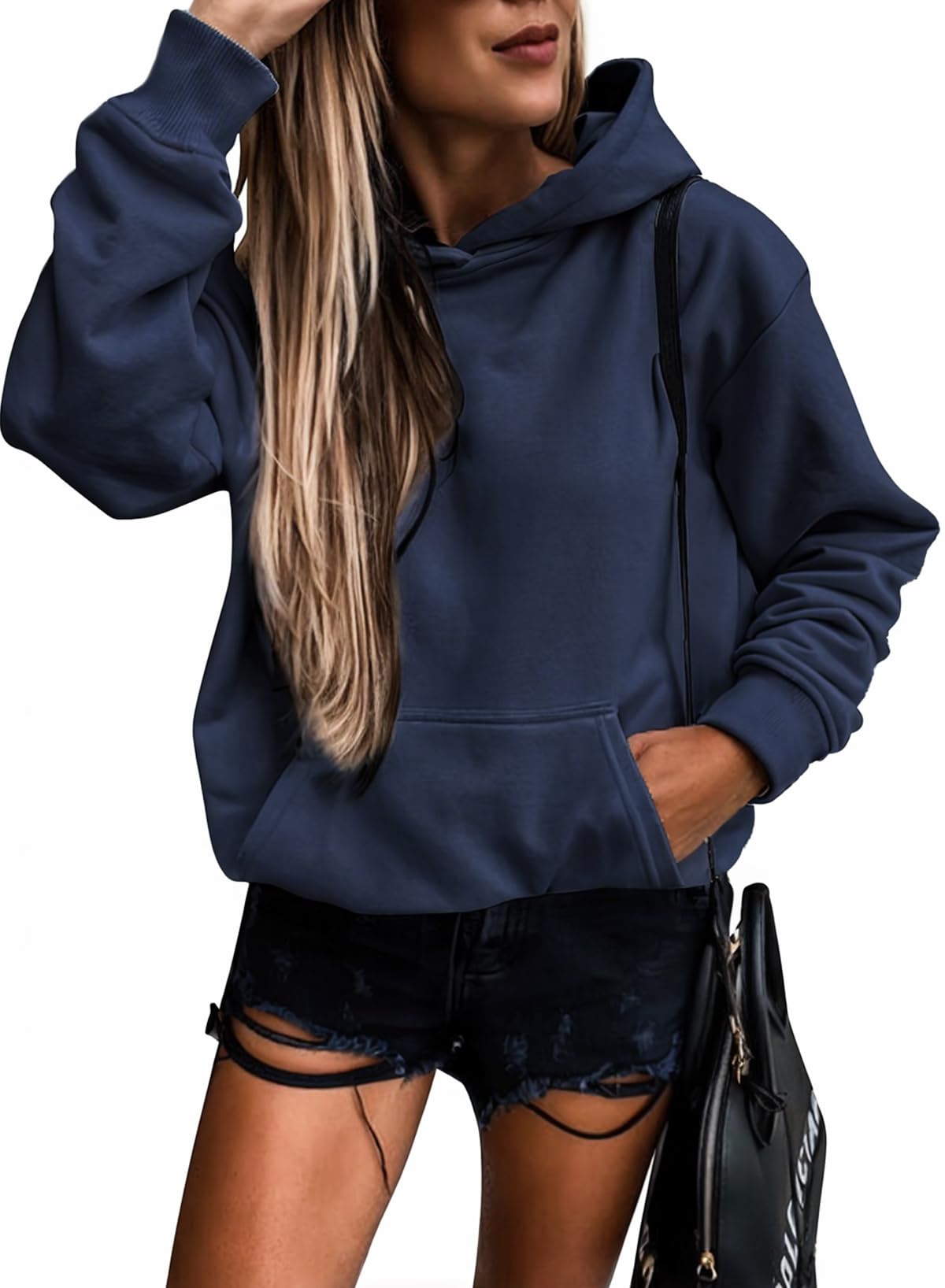 SHEWIN Womens Hoodies Casual Long Sleeve Solid Lightweight Hoodie Pullover Tops Soft Loose Hooded Sweatshirt Fall Clothes for Women 2026,US 0-2(XS),Navy Blue