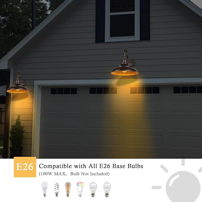 Exterior Farmhouse Gooseneck Barn Light, 2PCS Dusk to Dawn Outdoor Lighting, 16 Inch Vintage Outside Garage Lights Fixtures for Patio Frontdoor Entryway Doorway