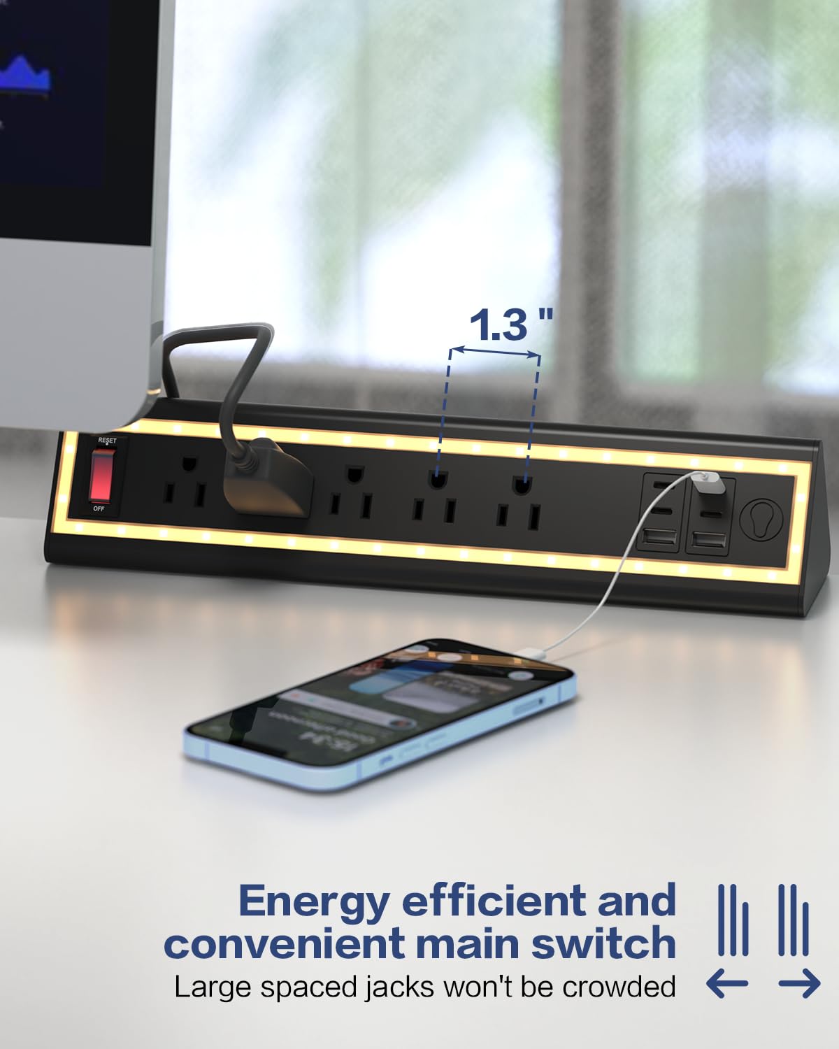 NYYTGE Desk Clamp Power Strip with Nightlight, 40W Fast Charging, 6FT Extension Cord, 4x20W USB-C & 2 USB Ports, 5 AC Outlets, Fits 1.69-Inch Table Edges