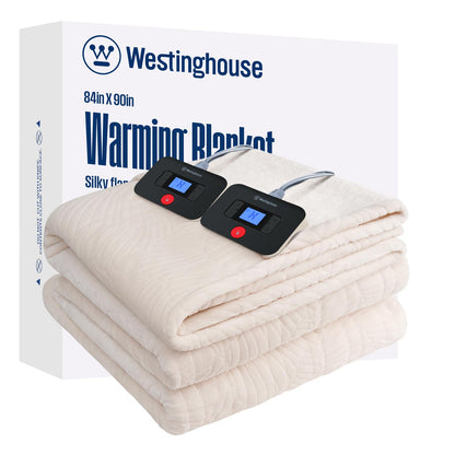 Westinghouse Heated Throw Blanket, Flower Jacquard Electric Blanket Throw with 6 Heating Levels and 2-10 Hours Auto-Off, Flannel to Sherpa Super Cozy Heated Blanket, Machine Washable (50" x 60" Beige)
