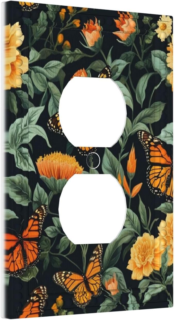 Butterflies Flower Garden Light Switch Cover 1 Gang Outlet Plate Single Duplex Wall Plate Covers Decorative Switchplate Covers Electrical Faceplate for Home Decor