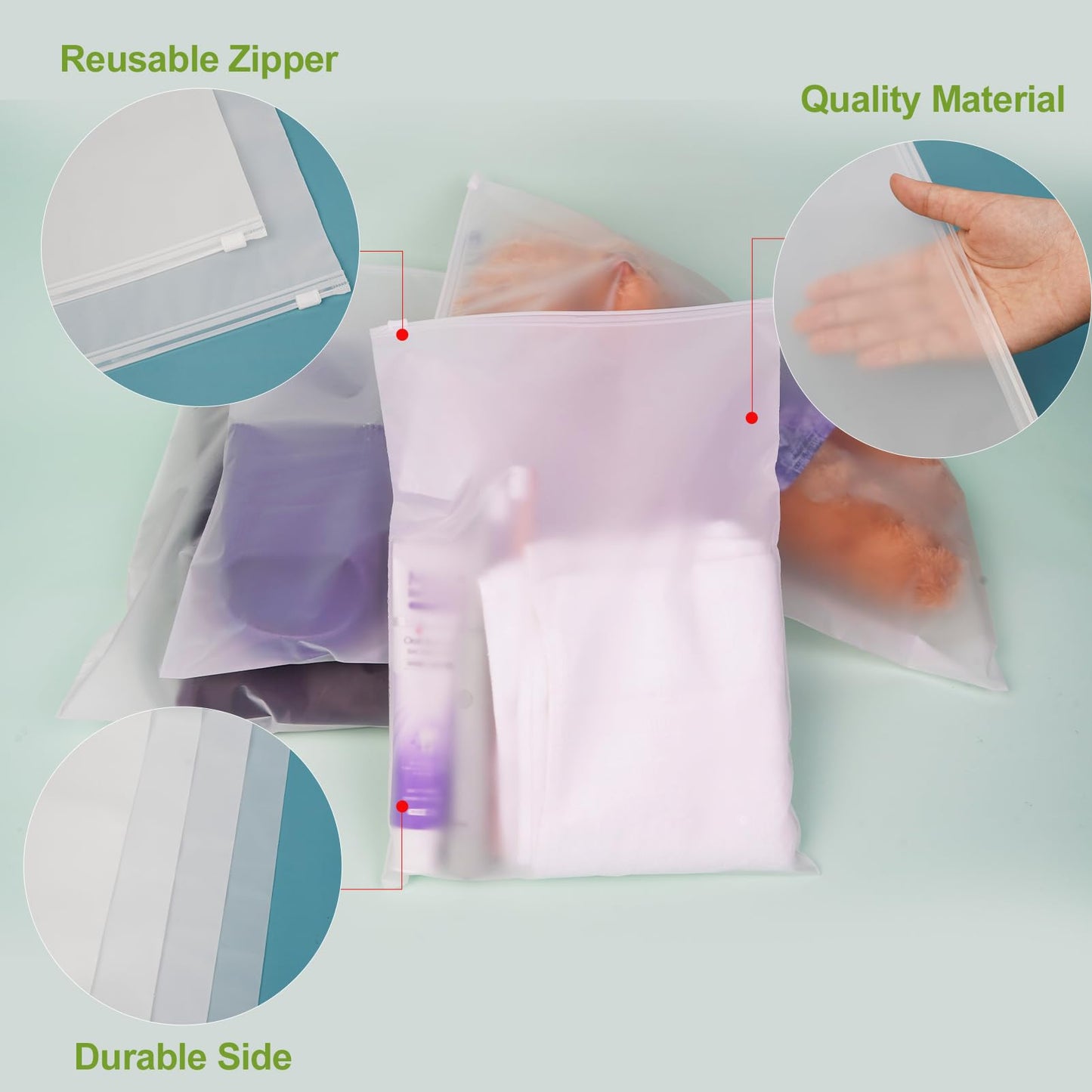 Dllxumm Frosted Zipper Plastic Bags for Clothes, 50 Pcs 12x16 Inch Reclosable Zip Slider Bags for Packaging T-Shirt, Pants, Document, Sweaters & Shipping, 3 Mil with Vent Holes