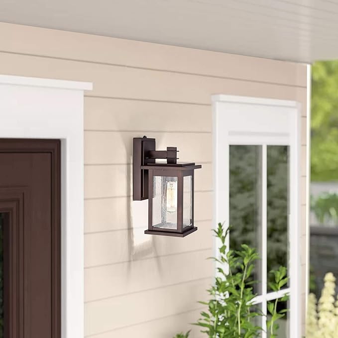 MICSIU Dusk to Dawn Outdoor Wall Light Fixture, Oil Rubbed Bronze Exterior Wall Sconce with Clear Seedy Glass, 12.25 Inch Outside Lights for House, Garden, Garage, Patio, Doorway, Pathway, Balcony.