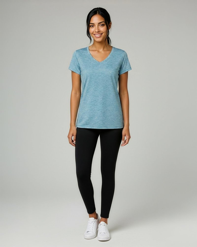 Real Essentials 5 Pack: Women's Dry-Fit Short Sleeve V Neck T Shirt Workout Fitness Yoga Top Tee, Set 1, XL