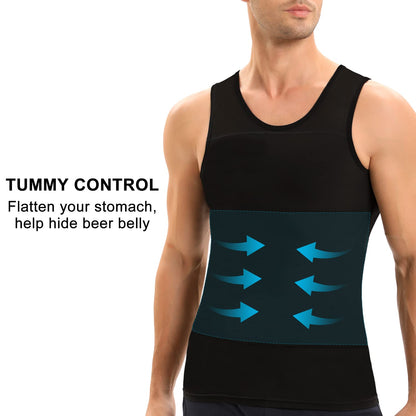 Lgtfy Mens Gynecomastia Compression Shirts, Slimming Body Shaper Tank Top, Tummy Control Undershirts - Change in Seconds Black