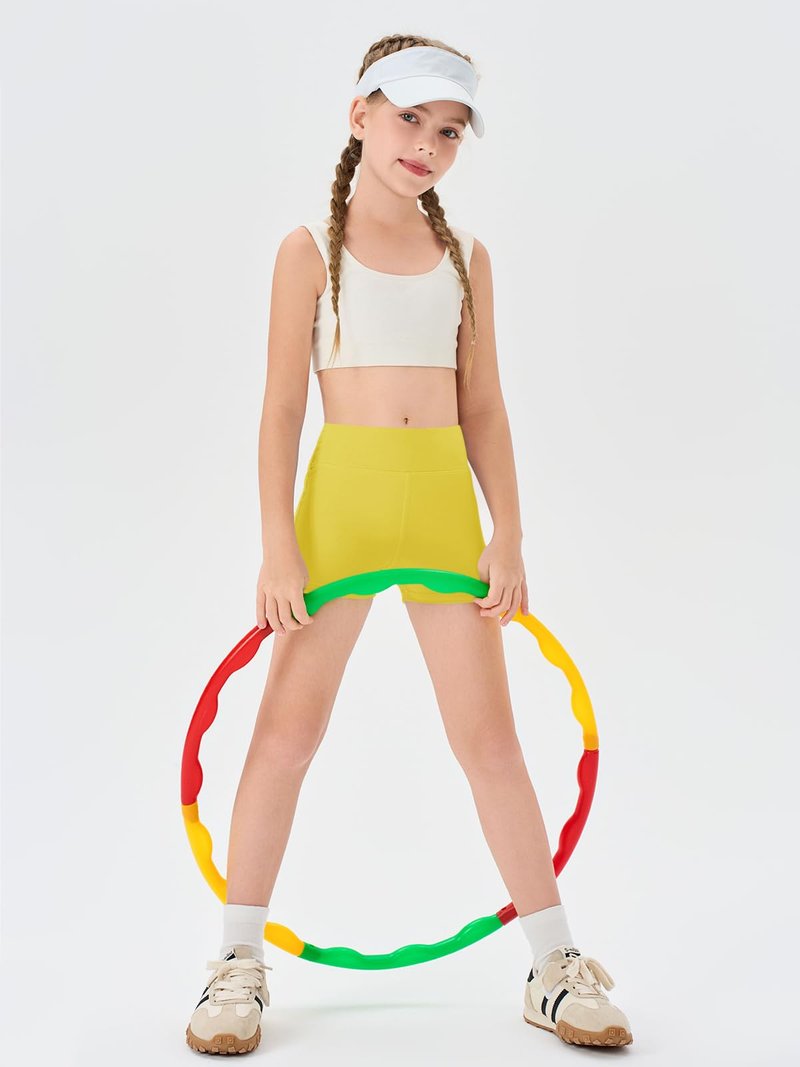 Haloumoning Girls Athletic Shorts Kids High Waisted Yoga Dance Biker Shorts Comfy Gymnastics Shorts 5-14Y Yellow