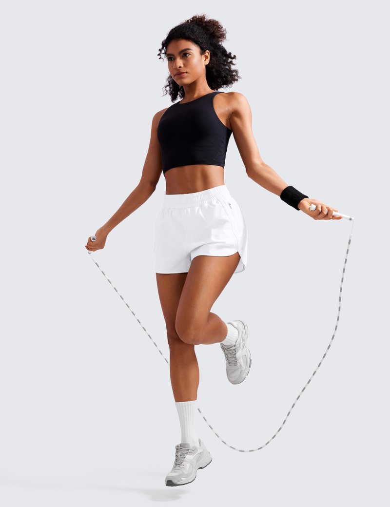 CRZ YOGA Dolphin Athletic Shorts for Women 3" - High Waisted Quick Dry for Running Workout Gym Track with Zip Pocket White X-Small