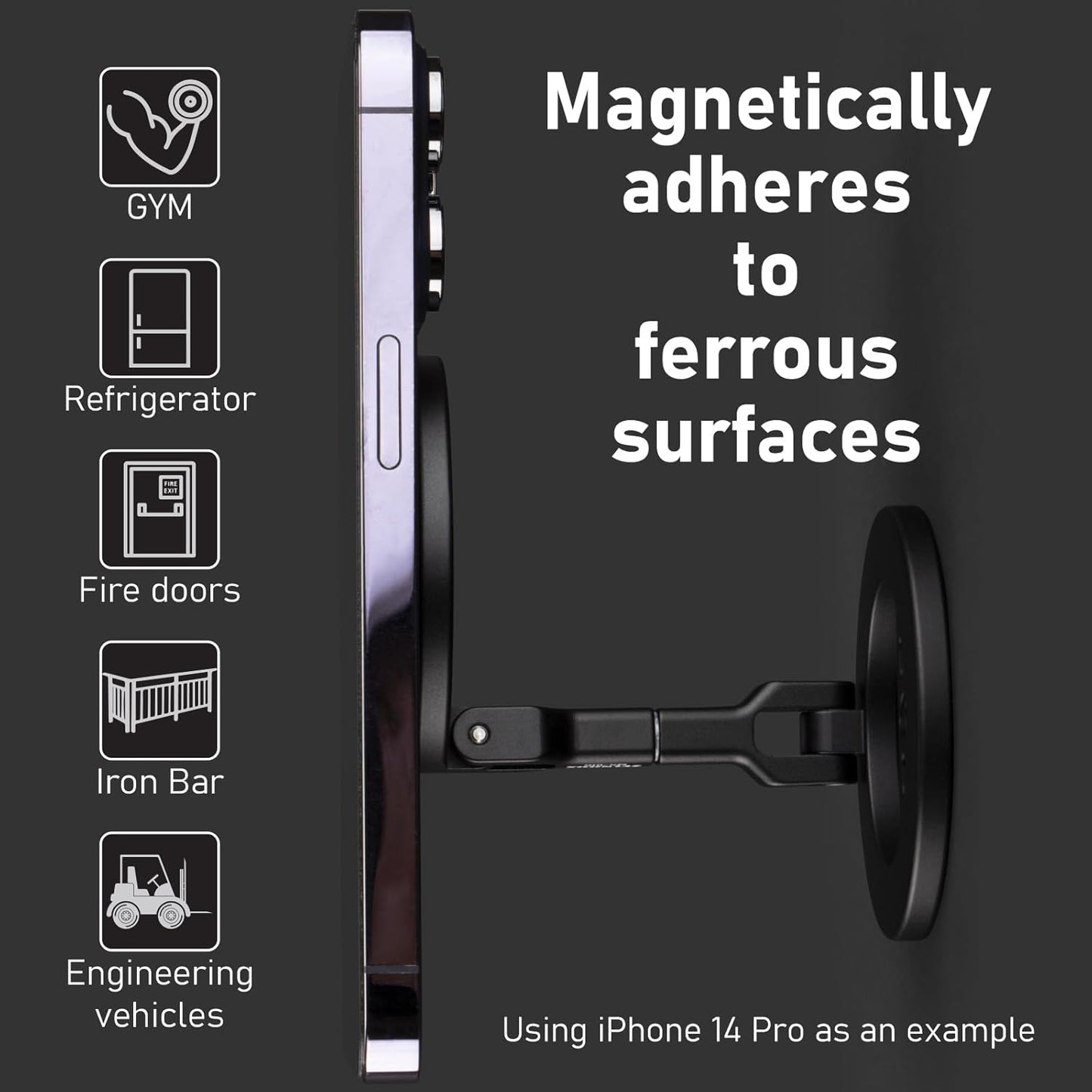 Double Magnetic Ring Phone Holder – Gym Phone Stand | 1/4" Screw Hole | Compatible with iPhone 16/15/14/13/12 Pro Max Series & MagSafe Cases (MS-01R)