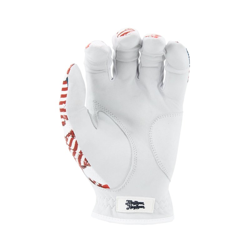 MULLIGAN HOOLIGAN® Men's Golf Glove | Premium Cabretta Leather & Mesh, Breathable Moisture-Wicking Comfort, Unique Standout Design for Men & Women (Patriotic USA Flag, Large, Worn On Right Hand)