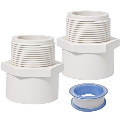 1.5 Inch Male Thread PVC Fittings White 2-Way PVC Pipe Coupling Adapter Connectors Coupling for 1-1/2 Inch Schedule 40 Pipe（2 Pack）