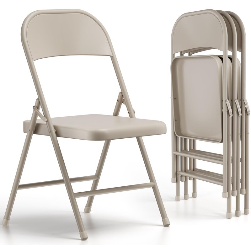 MAKE CHANGES 4 Pack Folding Chairs, Indoor Outdoor Foldable Chair Sturdy Metal Chairs, Portable Chair Comfortable Event Chair for Banquet, Event, Party, Wedding, Church(Khaki)