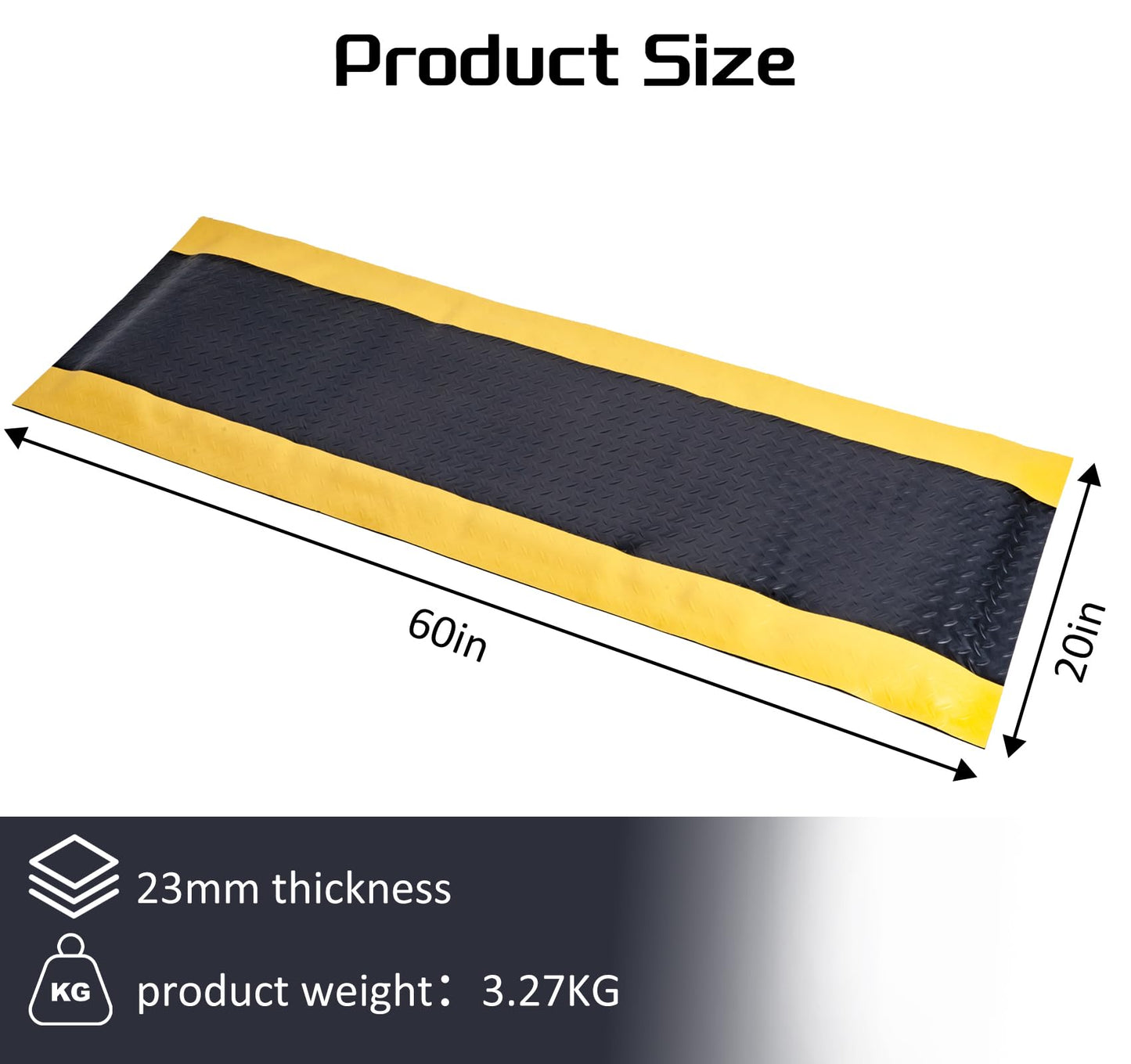 Nisorpa Anti Fatigue Mat Industrial, 20"x 60" Ergonomic Standing Mat with Safety Yellow Border, PVC Foam Commercial Cushion Floor Mats for Garage, Workplace, Shop