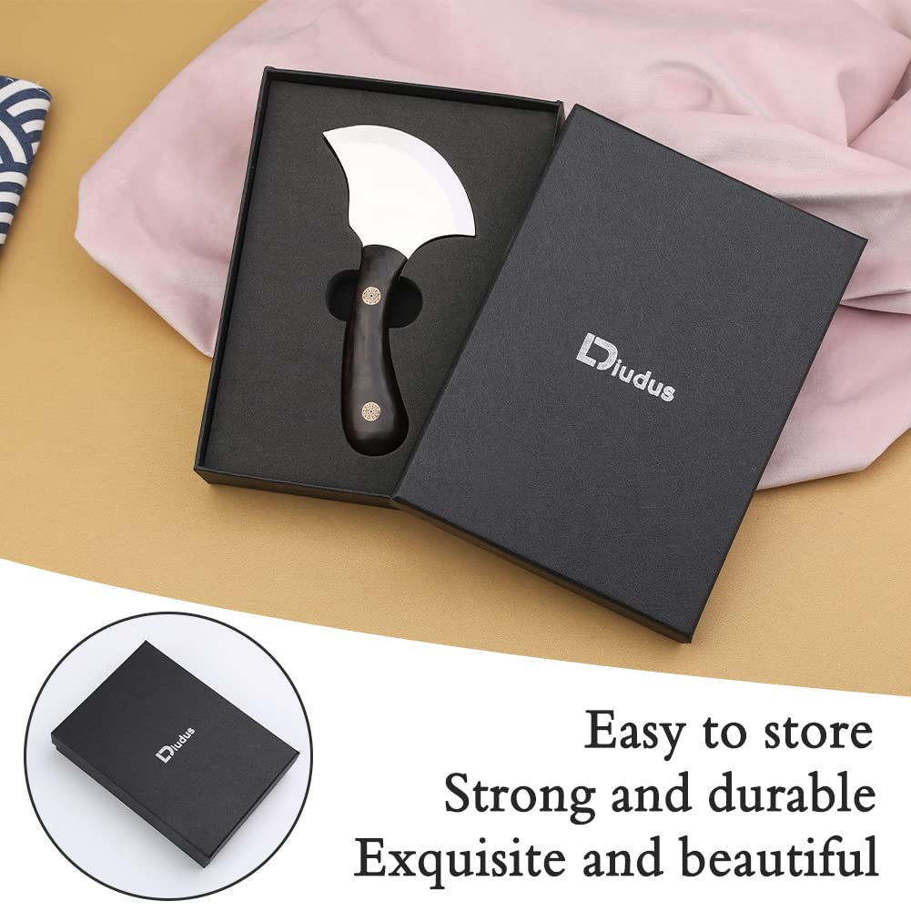 DIUDUS Leather Bevel Head Cutting Knife Black Wooden Handle, Craft Skiving Knife, Leather Working Tools for DIY Leathercraft Forging Cutting