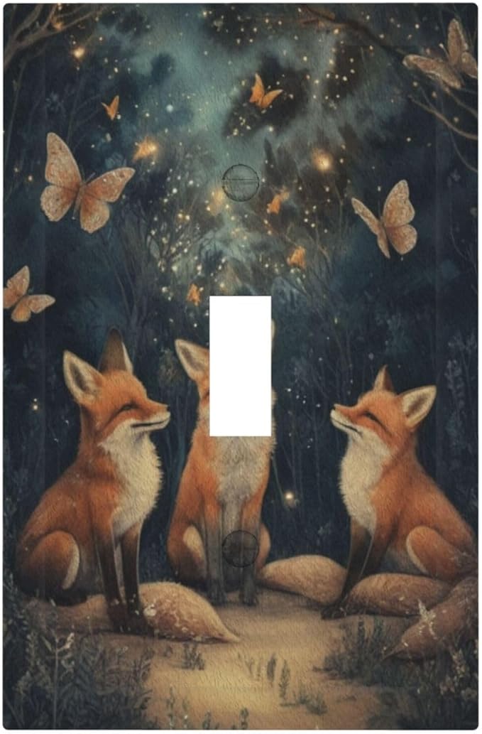 Decorative Art Light Switch Covers Foxes & Forest Single Toggle Wall Plate Decorative Switchcover Electrical Switchplate for Home Decor