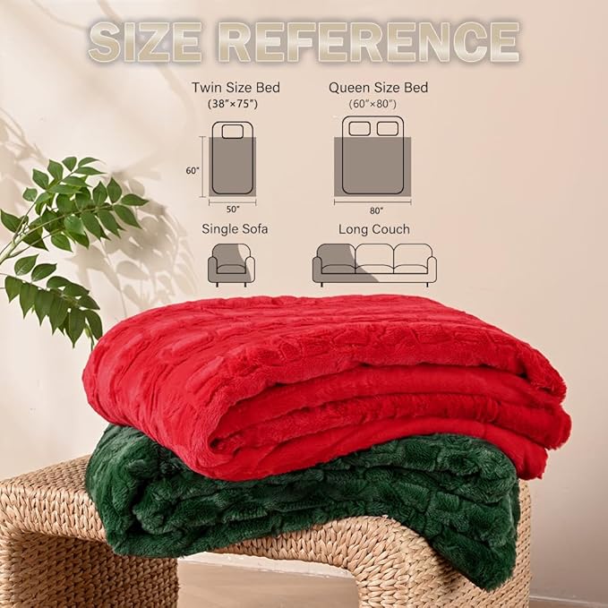 Krifey Oversized Faux Fur Blanket, Super Soft Cozy Blanket, Luxury Fluffy Throw Blanket Fuzzy Bed Throw, Plush for Women, Dark Green, 60" x 80"