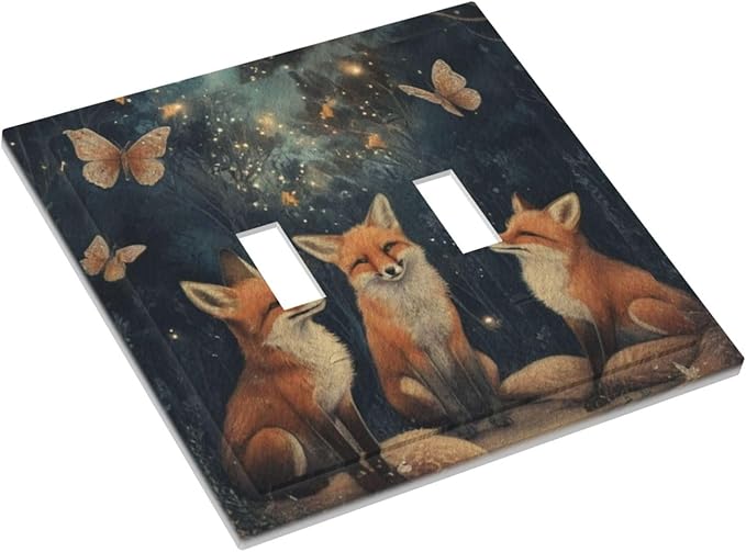 Decorative Art Light Switch Covers Foxes & Forest 2 Gang Double Toggle Wall Plate Decorative Switchcover Electrical Switchplate for Home Decor