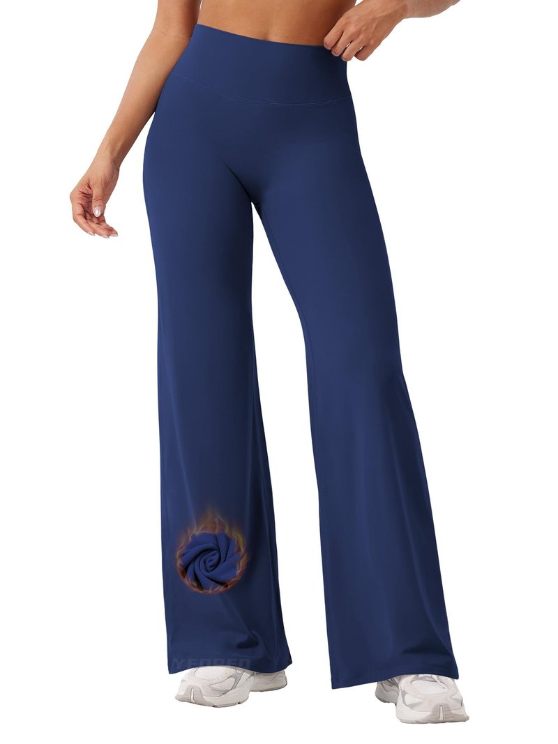 YEOREO Workout Leggings Womens No Front Seam Straight Leggings 31.5" Thin Fleece High Waist Buttery Eddiy Gym Yoga Pants Navy Blue L