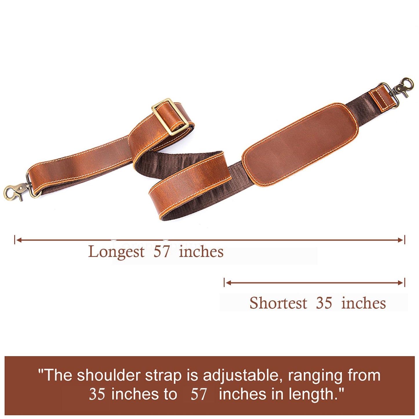 Leather Bag Strap Replacement - Adjustable Shoulder Strap for Messenger Briefcase Duffle Crossbody Bags