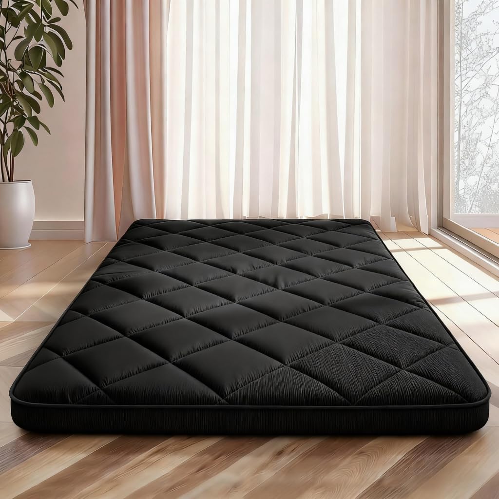 Japanese Futon Floor Mattress Queen Size 60"×80", 3.9" Thicken 5-Layer Japanese Tatami Mat Floor Bed Foldable Roll Up Sleeping Pad, Ideal for Comfort and Support, Kids Floor Lounger Pillow Bed Sofa