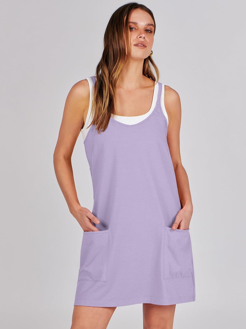 ANRABESS Women Athletic Dress Summer Tennis Workout Active Sports Mini Romper Dress Built in Shorts Travel Vacation Clothes Light Purple Medium