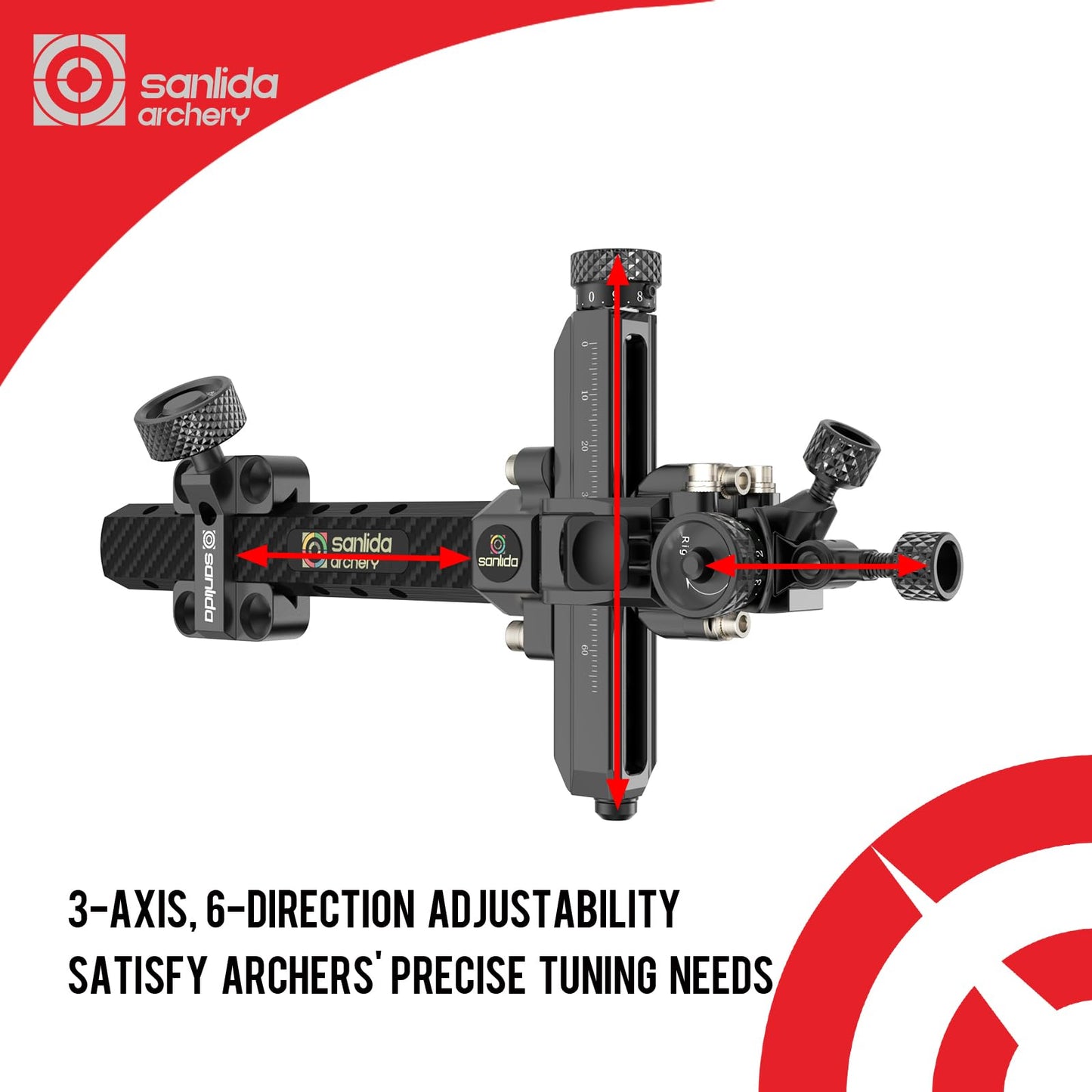 Sanlida Archery Hero10 II Advanced Target Compound Sight Without Scope, 9" Carbon Bar Crafted from Precision CNC-machined 6061 Aluminum for Target Archery