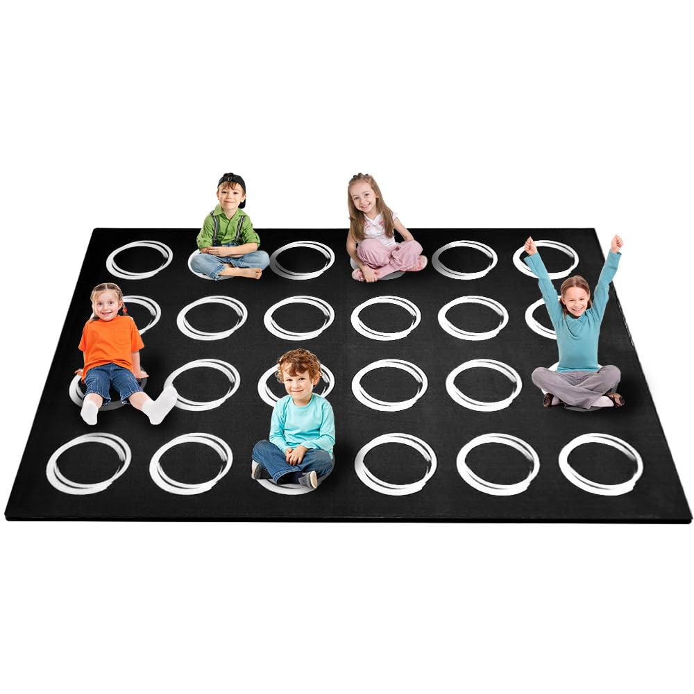 MAISONRINA Large Classroom Rugs Elementary 13'x7'7'' - Seats 24 with White Circle,Classroom Carpet for Preschool Kindergarten,Educational Rugs for Daycare Kids Room Teaching & Playroom (Black)