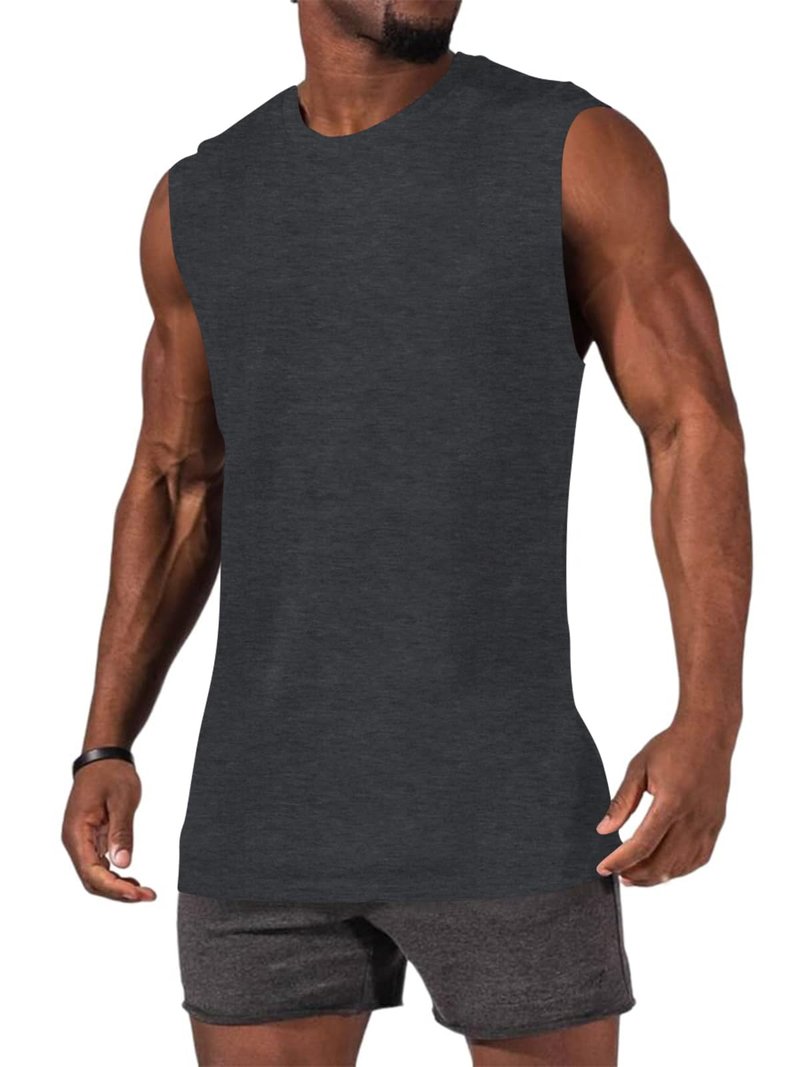 iudam Mens Workout Sleeveless Shirts Cotton Casual Tank Tops Muscle Gym Cut Off T-Shirts (Dark Grey,XL)
